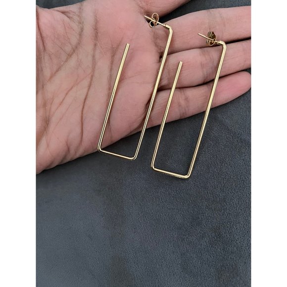 Large gold hoop earrings big chunky square rectangle  gold hoop earrings - Picture 4 of 8